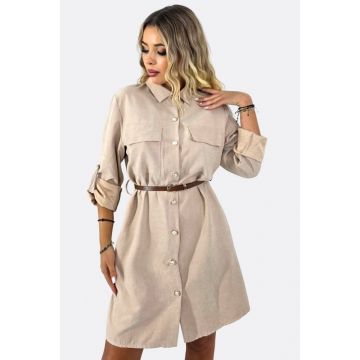 Rochie casual cu buzunare Kayla si inchidere nasturi, Crem, Marime S/M