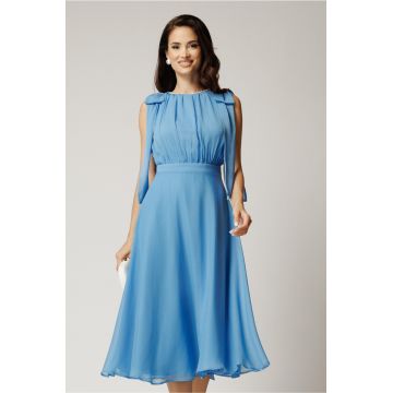 Rochie DY Fashion midi bleu din voal in clos cu funde la umeri