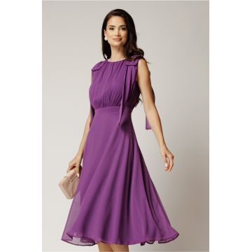 Rochie DY Fashion midi mov din voal in clos cu funde la umeri