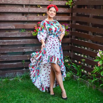 Rochie eleganta asimetrica cu motive florale - Geta