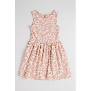 Rochie evazata fara maneci cu model floral
