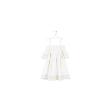 Rochie fetita alba - cu bretele - broderie - bumbac - Rochie fetita alba - cu bretele - broderie - bumbac -
