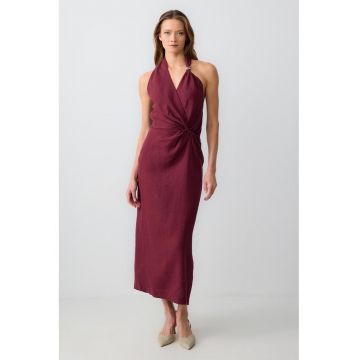 Rochie halter din in cu croiala slim-fit