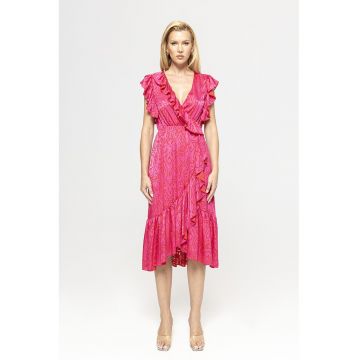 Rochie midi cu model si aplicatii de volane