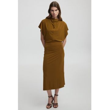 Rochie midi cu slituri laterale si maneci scurte