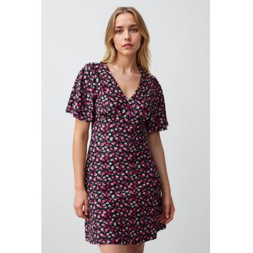 Rochie mini cu croiala in A si model floral