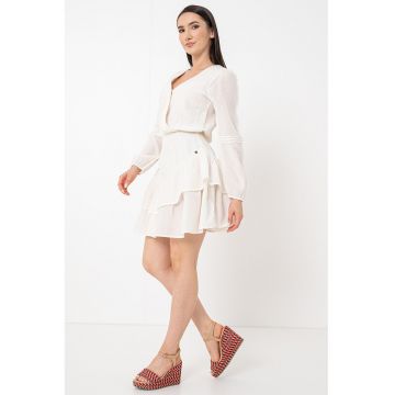 Rochie mini cu decolteu cache-coeur cu volane