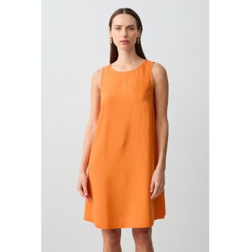 Rochie mini din amestec de in cu decolteu rotund