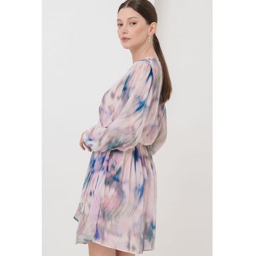Rochie scurta cu croiala in A - model tie-dye si maneci lungi