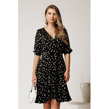 Rochie scurta neagra din satin cu buline