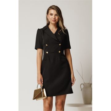 Rochie scurta neagra din stofa cu nasturi pe bust