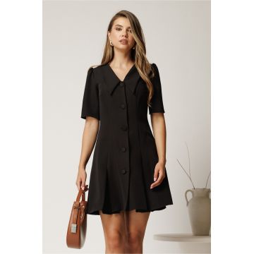 Rochie scurta neagra din stofa in clini cu nasturi si guler maxi