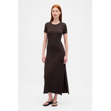 Rochie-tricou striata din amestec de modal cu slit lateral