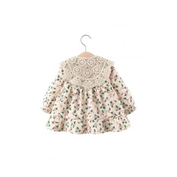 Rochita crem - model cu imprimeu floral - pentru fetite