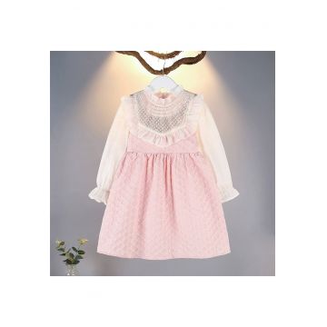 Rochita Roz Fetite cu Broderie Anora