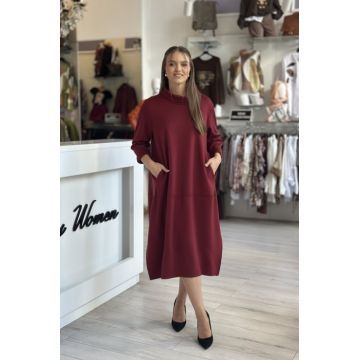 Rochie bordo casual cu guler ridicat
