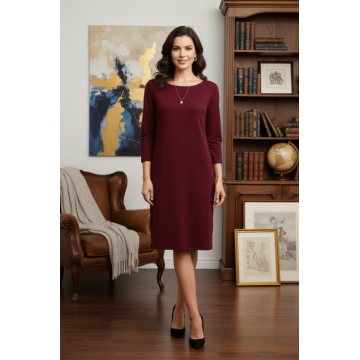 Rochie bordo simpla si eleganta din vascoza