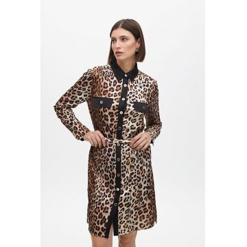 Rochie-camasa cu animal print si cordon in talie