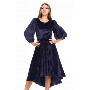 Rochie catifelata asimetrica cu maneci bufante