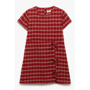 Rochie cu croiala in A - maneci scurte si model in carouri