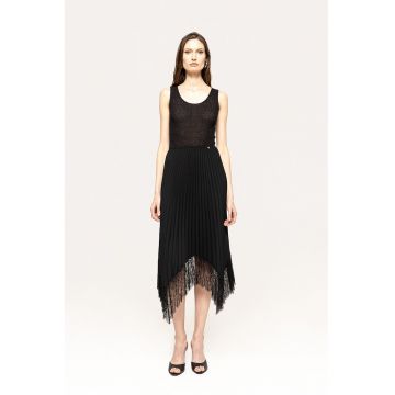 Rochie de bumbac organic cu pliuri si garnituri de dantela