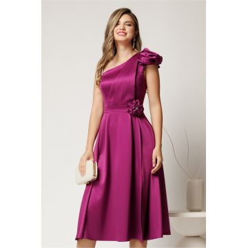 Rochie de ocazie din tafta magenta cu detaliu floare