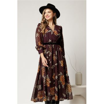 Rochie DY Fashion cu imprimeu din voal cu buline catifelate cu decolteu petrecut