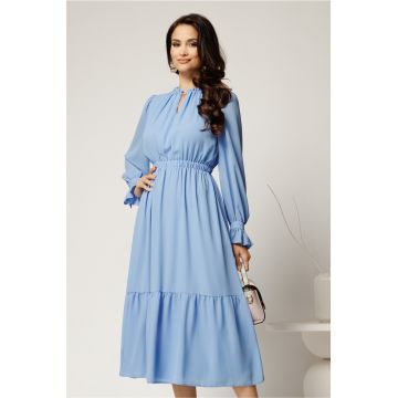 Rochie DY Fashion midi bleu din voal plin cu volan