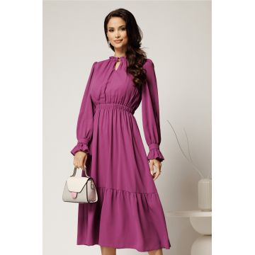 Rochie DY Fashion midi magenta din voal plin cu volan