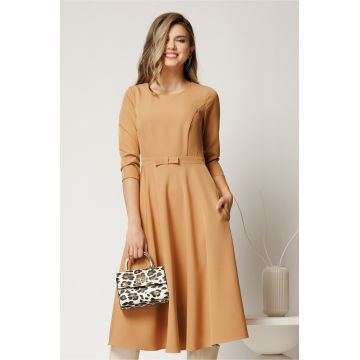 Rochie DY Fashion midi office camel din stofa