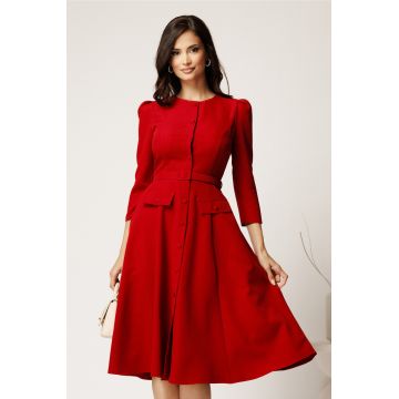 Rochie DY Fashion midi rosie din stofa clos cu nasturi si curea