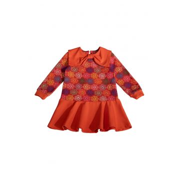 Rochie evazata cu model si guler cu funda