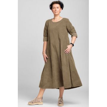 Rochie lunga din catifea reiata, A-line, bej inchis