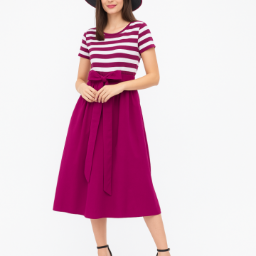 Rochie marinar din tricot cu dungi si poplin de bumbac, magenta