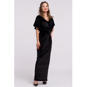 Rochie maxi catifelata cu decolteu in V