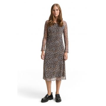 Rochie midi cu animal print - Negru - Bej -