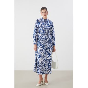Rochie midi cu cordon in talie si nasturi