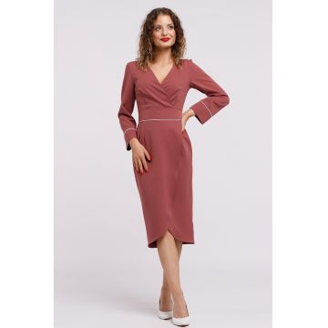 Rochie midi cu croiala creion si decolteu in V