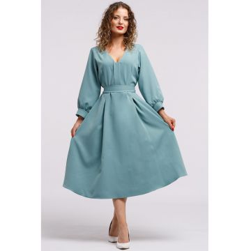 Rochie midi cu croiala in A si buzunare