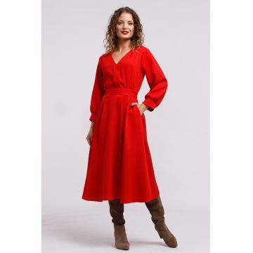 Rochie midi cu croiala in A si buzunare