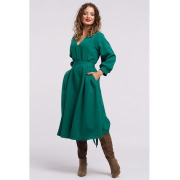 Rochie midi cu croiala in A si buzunare