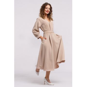 Rochie midi cu croiala in A si buzunare