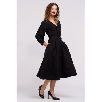 Rochie midi cu croiala in A si buzunare