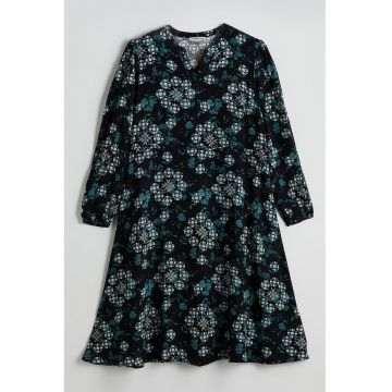 Rochie midi cu croiala in A si model floral