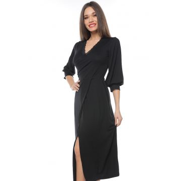 Rochie midi cu decolteu in V si slit frontal