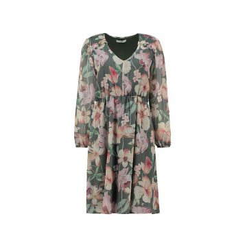 Rochie midi cu decolteu rotund si model floral