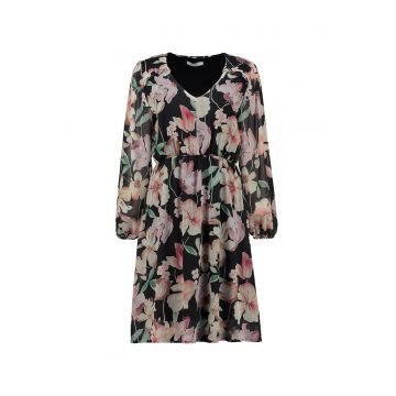 Rochie midi cu decolteu rotund si model floral