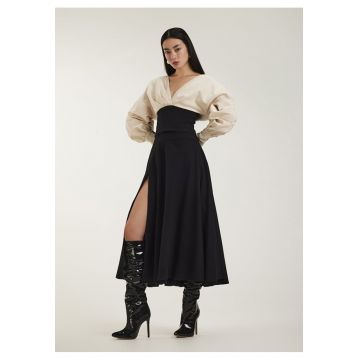 Rochie midi din bumbac cu drapaje - Negru