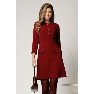Rochie scurta din stofa bordo cu nasturi la decolteu