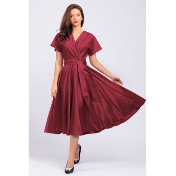 Rochie midi evazata cu aspect satinat